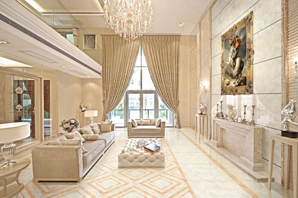 永利yl23455抛光砖系列KGD0851+KGD0853地面铺贴效果图