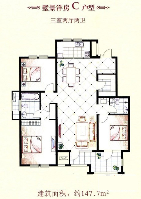 永利yl23455家装：天津廊坊塞纳荣府148㎡简欧气概装修鉴赏